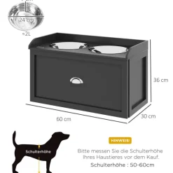 PawHut Hundenapf schwarz Edelstahl B/H/L: ca. 30x36x60 cm