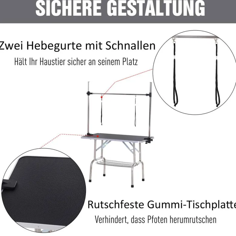 PawHut Hundetrimmtisch schwarz Gummi B/H/L: ca. 60x170x107 cm