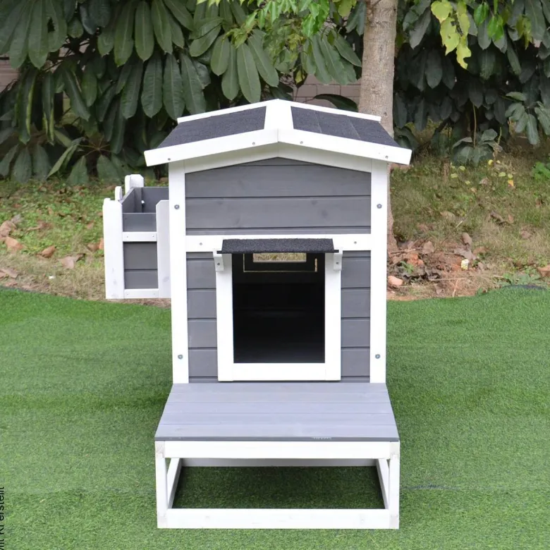 PawHut Katzenhaus grau Holz B/H/L: ca. 67x75x115 cm