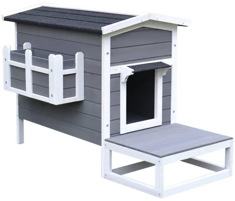 PawHut Katzenhaus grau Holz B/H/L: ca. 67x75x115 cm