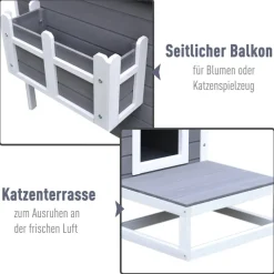 PawHut Katzenhaus grau Holz B/H/L: ca. 67x75x115 cm