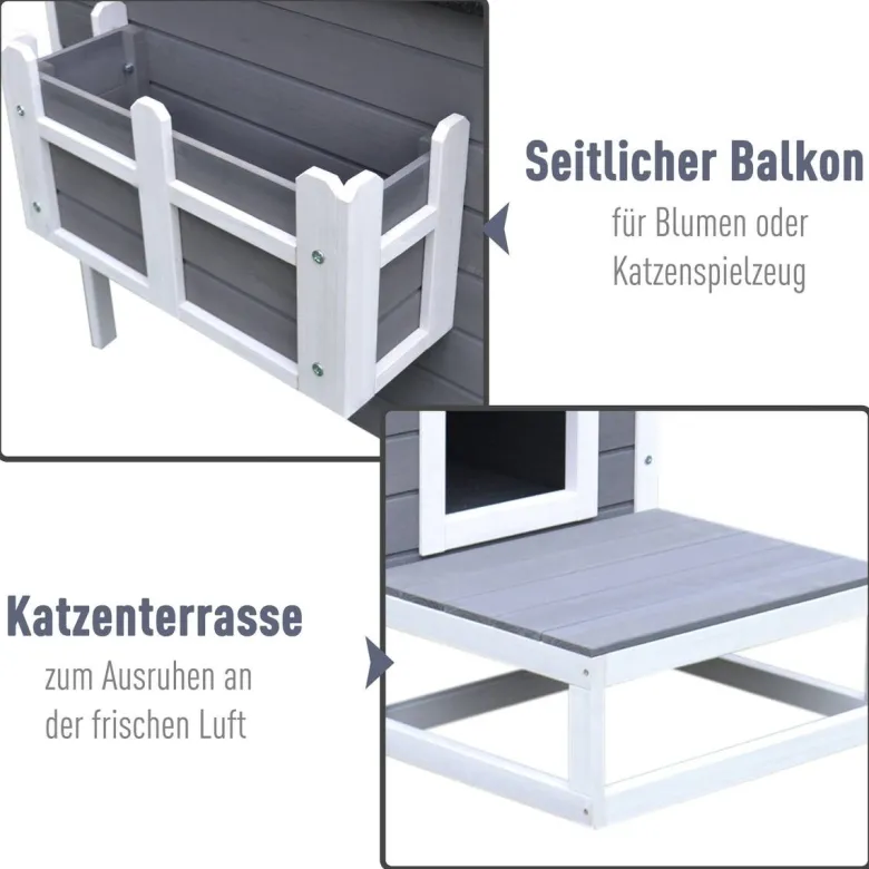 PawHut Katzenhaus grau Holz B/H/L: ca. 67x75x115 cm
