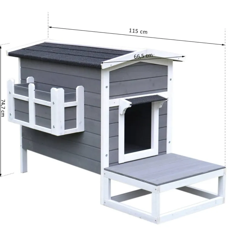 PawHut Katzenhaus grau Holz B/H/L: ca. 67x75x115 cm
