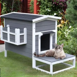 PawHut Katzenhaus grau Holz B/H/L: ca. 67x75x115 cm