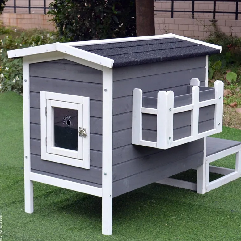 PawHut Katzenhaus grau Holz B/H/L: ca. 67x75x115 cm