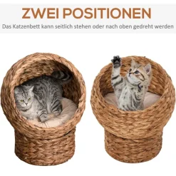 PawHut Katzenhaus natur Wasserhyazinthe H/L: ca. 60x42 cm