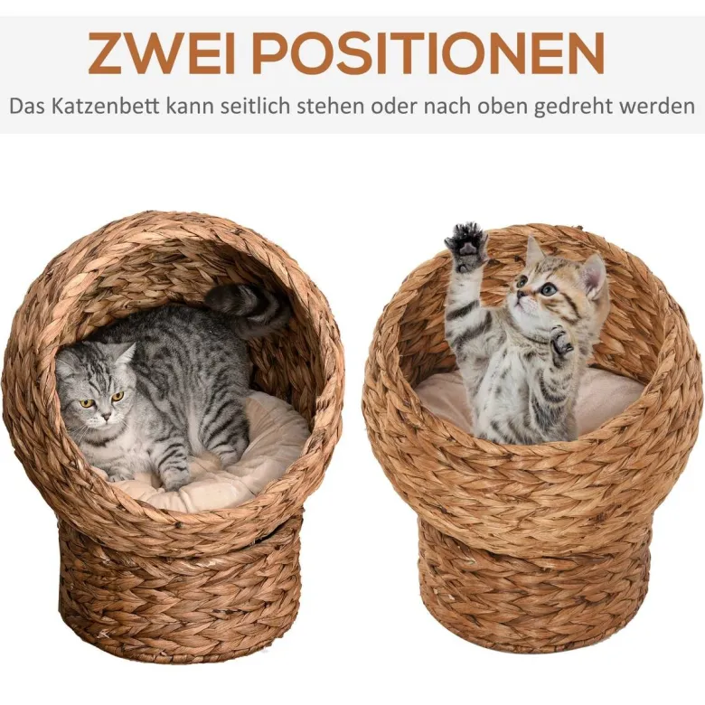PawHut Katzenhaus natur Wasserhyazinthe H/L: ca. 60x42 cm