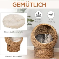PawHut Katzenhaus natur Wasserhyazinthe H/L: ca. 60x42 cm