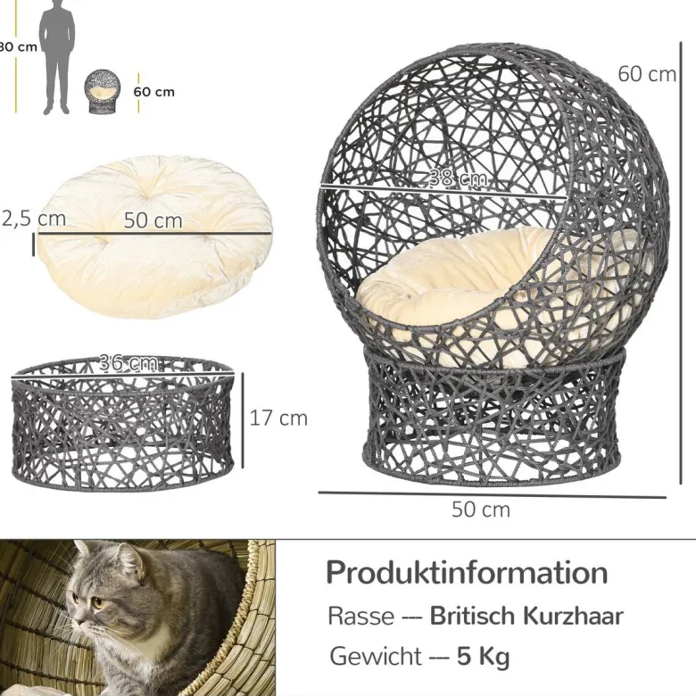 PawHut Katzenkorb cremeweiß Baumwolle B/H/L: ca. 50x60x50 cm