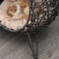 PawHut Katzenkorb Silbergrau Rattan B/H/L: ca. 52x58x52 cm