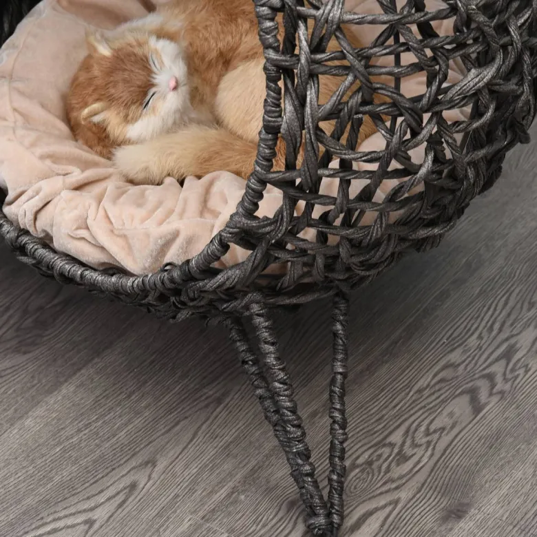 PawHut Katzenkorb Silbergrau Rattan B/H/L: ca. 52x58x52 cm