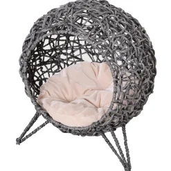 PawHut Katzenkorb Silbergrau Rattan B/H/L: ca. 52x58x52 cm