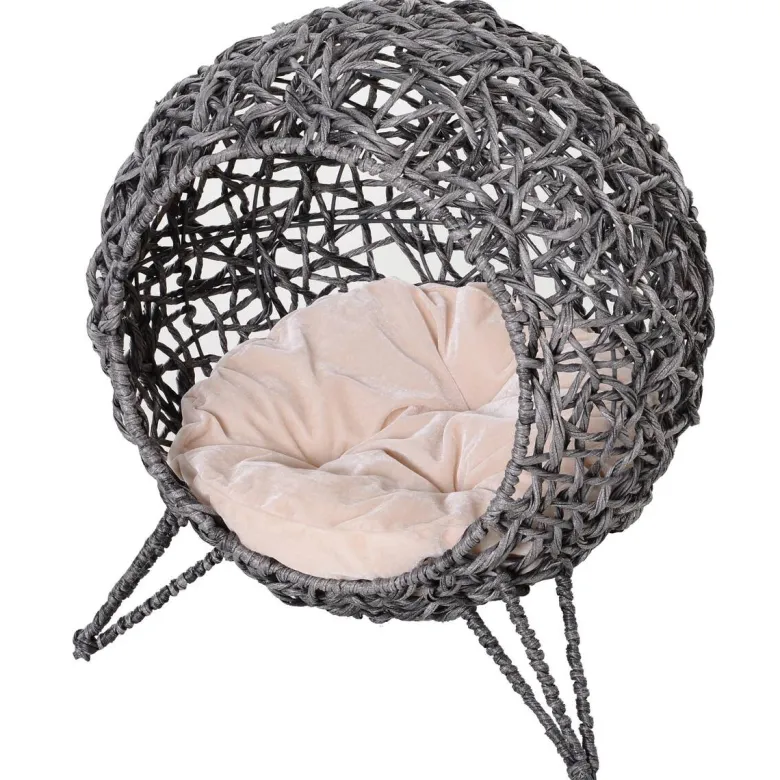 PawHut Katzenkorb Silbergrau Rattan B/H/L: ca. 52x58x52 cm