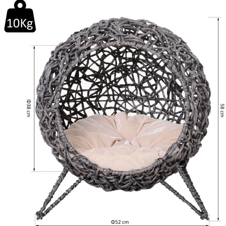PawHut Katzenkorb Silbergrau Rattan B/H/L: ca. 52x58x52 cm