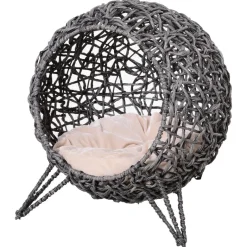 PawHut Katzenkorb Silbergrau Rattan B/H/L: ca. 52x58x52 cm