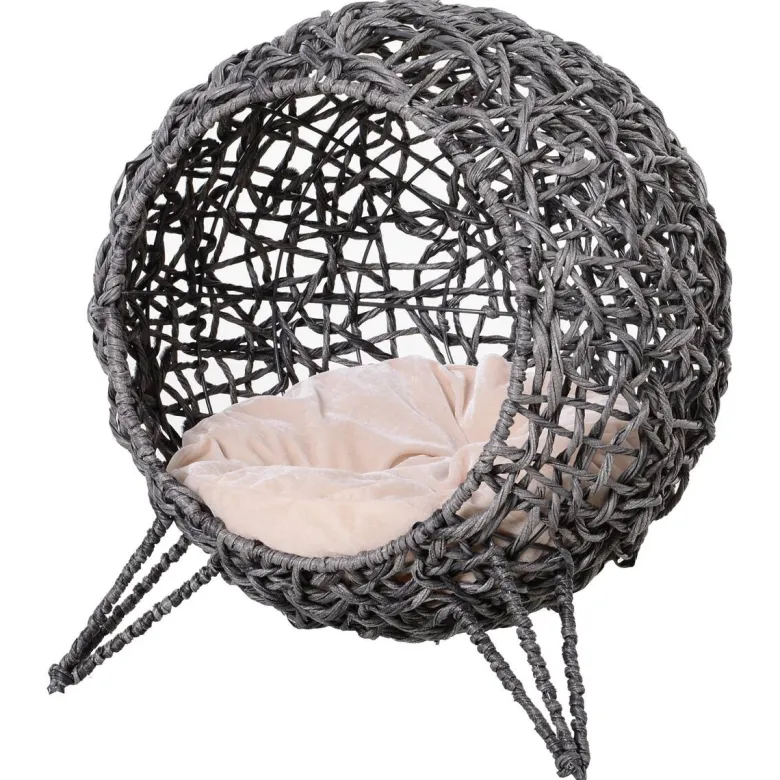 PawHut Katzenkorb Silbergrau Rattan B/H/L: ca. 52x58x52 cm