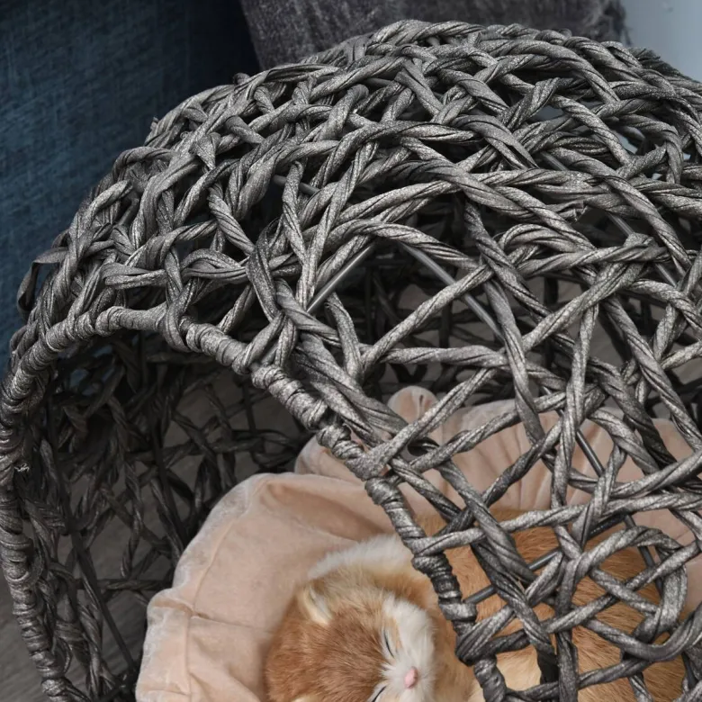 PawHut Katzenkorb Silbergrau Rattan B/H/L: ca. 52x58x52 cm
