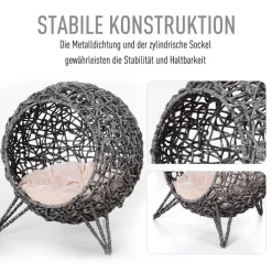 PawHut Katzenkorb Silbergrau Rattan B/H/L: ca. 52x58x52 cm