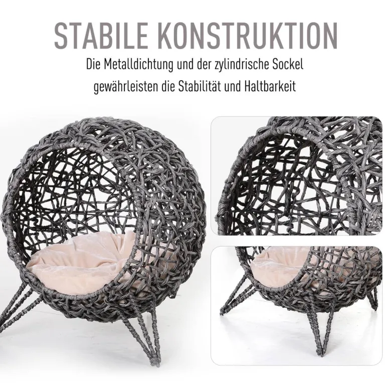 PawHut Katzenkorb Silbergrau Rattan B/H/L: ca. 52x58x52 cm