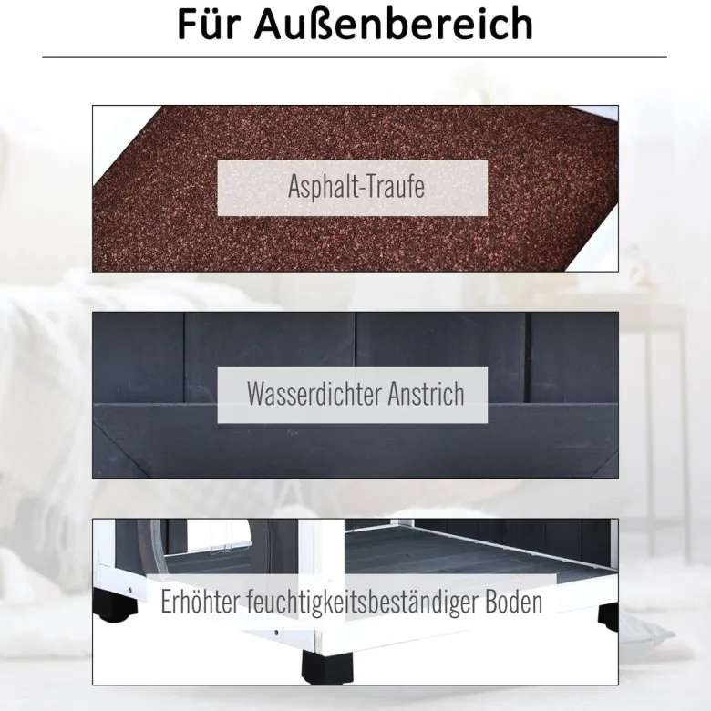 PawHut Katzenvilla grau Holz B/H/L: ca. 55x109x59 cm