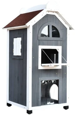 PawHut Katzenvilla grau Holz B/H/L: ca. 55x109x59 cm
