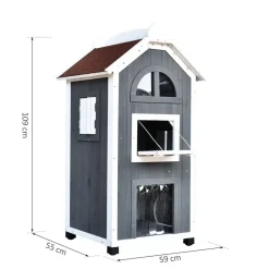 PawHut Katzenvilla grau Holz B/H/L: ca. 55x109x59 cm
