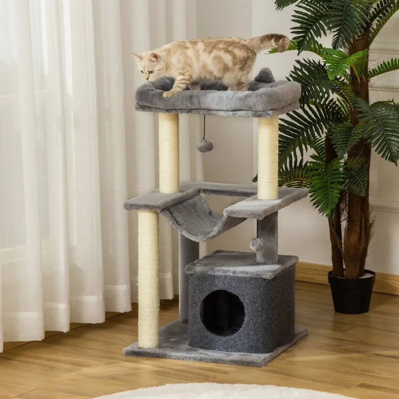 PawHut Kratzbaum grau Spanplatte B/H/L: ca. 48x48x90 cm