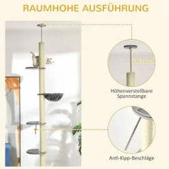 PawHut Kratzbaum grau Spanplatte B/H/L: ca. 40x40x250 cm