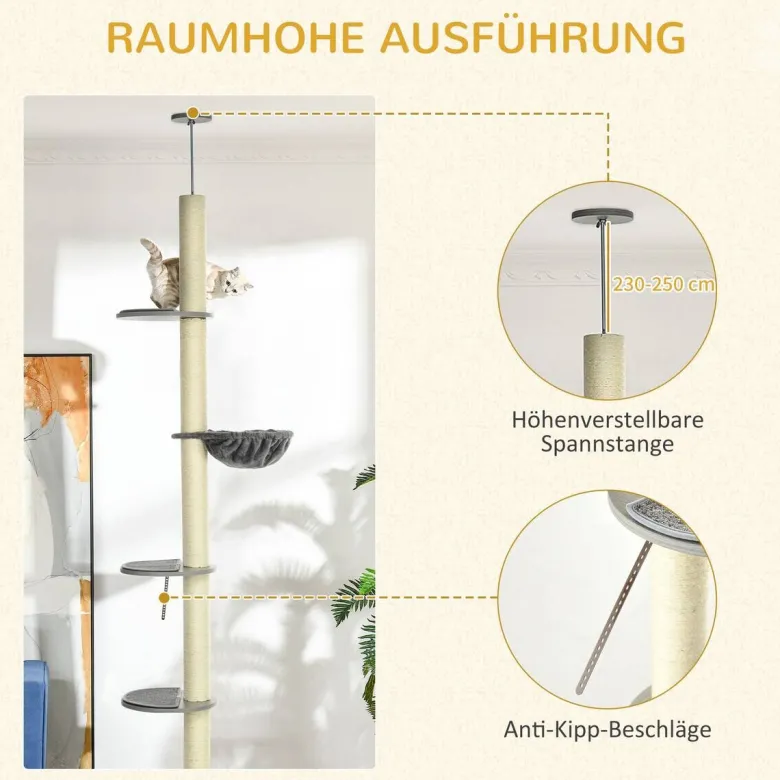 PawHut Kratzbaum grau Spanplatte B/H/L: ca. 40x40x250 cm