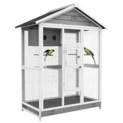 PawHut Vogelkäfig grau Holz B/H/L: ca. 68x154x112 cm