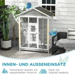 PawHut Vogelkäfig grau Holz B/H/L: ca. 68x154x112 cm