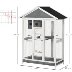 PawHut Vogelkäfig grau Holz B/H/L: ca. 68x154x112 cm