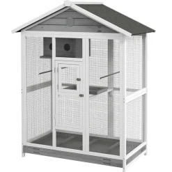 PawHut Vogelkäfig grau Holz B/H/L: ca. 68x154x112 cm