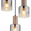 Pendelleuchte Clayton kaffee Glas Metall H/D: ca. 150x28 cm E27 3 Brennstellen