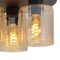 POCOline Deckenleuchte Pim schwarz amber Glas Metall H/D: ca. 18,5x32 cm E27 3 Brennstellen