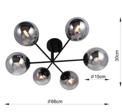 POCOline Deckenleuchte Space schwarz Rauchglas B/H/T: ca. 66x30x66 cm E14 6 Brennstellen