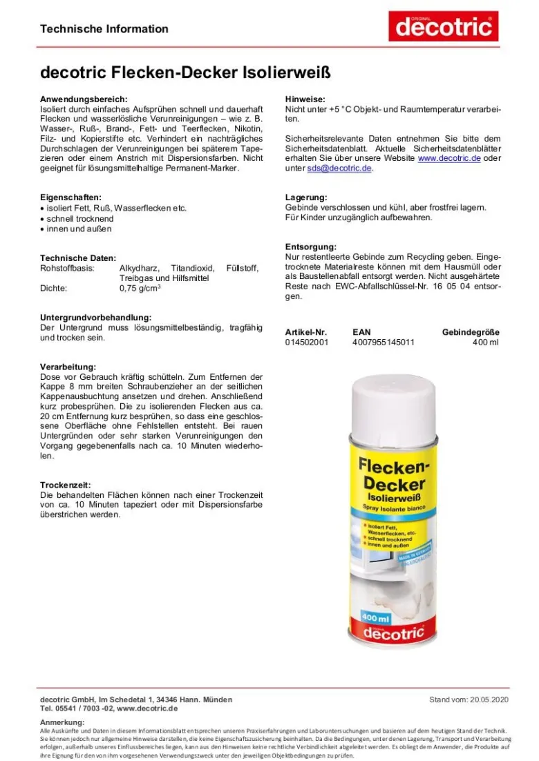 POCOline Flecken und Schimmel-Isolierweiß weiß ca. 0,4 l