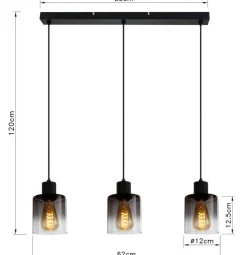 POCOline Pendelleuchte Nera schwarz Rauch Metall Rauchglas B/H/T: ca. 62x120x10 cm E27 3 Brennstellen