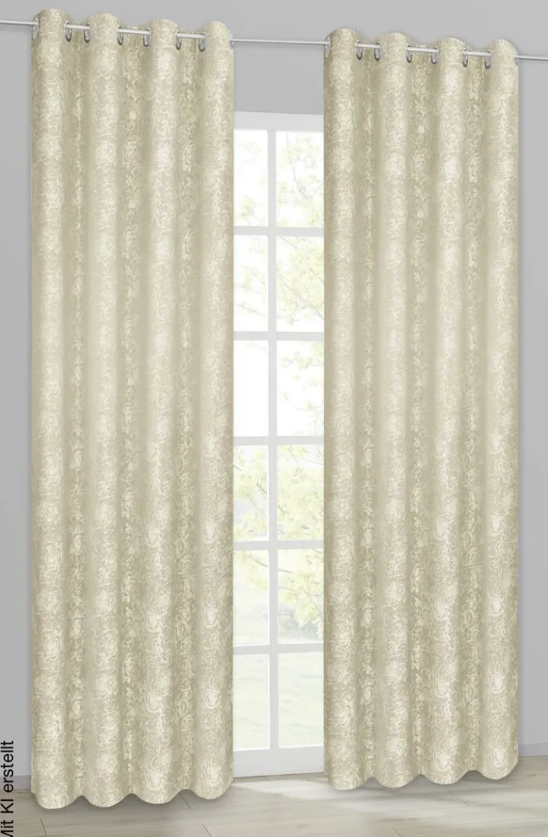 POCOline Ösenvorhang Roses beige B/H: ca. 140x245 cm