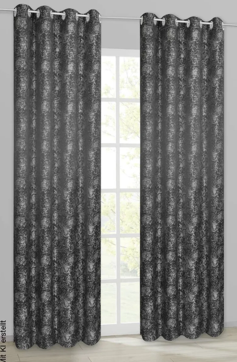 POCOline Ösenvorhang Roses schwarz B/H: ca. 140x245 cm