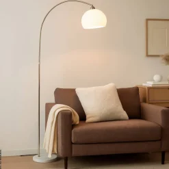 POCOline Stehlampe Arco weiß nickel Metall Kunststoff H: ca. 208 cm E27 1 Brennstellen