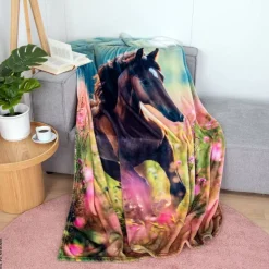 Polyester Flauschdecke Pferdeglück bunt Polyester