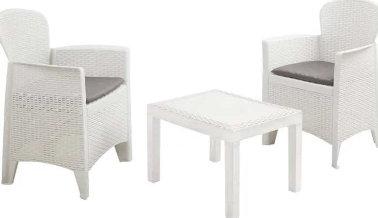 ProGarden Balkonset Akita weiß Kunststoff B/H/L: ca. 47x40x60 cm