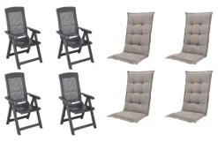 PROGARDEN,MADISON Klappsessel Set + Auflagen Tampa anthrazit Kunststoff B/H/L: ca. 61x109x60 cm