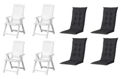 PROGARDEN,MADISON Klappsessel Set + Auflagen Tampa weiß Kunststoff B/H/L: ca. 61x109x60 cm