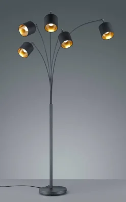 Reality Bogenleuchte Tommy mattschwarz gold Metall Stoff B/H/L: ca. 30x200x72 cm E14 5 Brennstellen