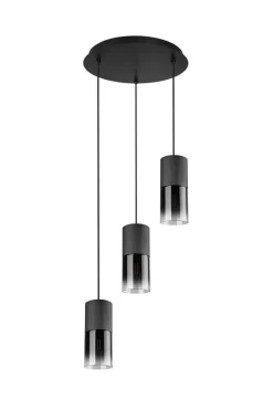 Reality Pendelleuchte Robin schwarz Rauch Glas Metall B/H: ca. 35x150 cm E27 3 Brennstellen