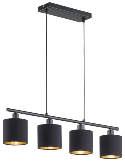 Reality Pendelleuchte Tommy schwarz mattschwarz Metall Stoff B/H: ca. 75x150 cm E14 4 Brennstellen