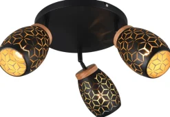 Reality Spotrondell 3-flg. Bidar schwarz gold Metall D: ca. 27 cm E14 3 Brennstellen