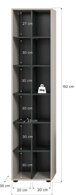 Regal Noida Kaschmirgrau Nachbildung schwarz B/H/T: ca. 192x45x35 cm
